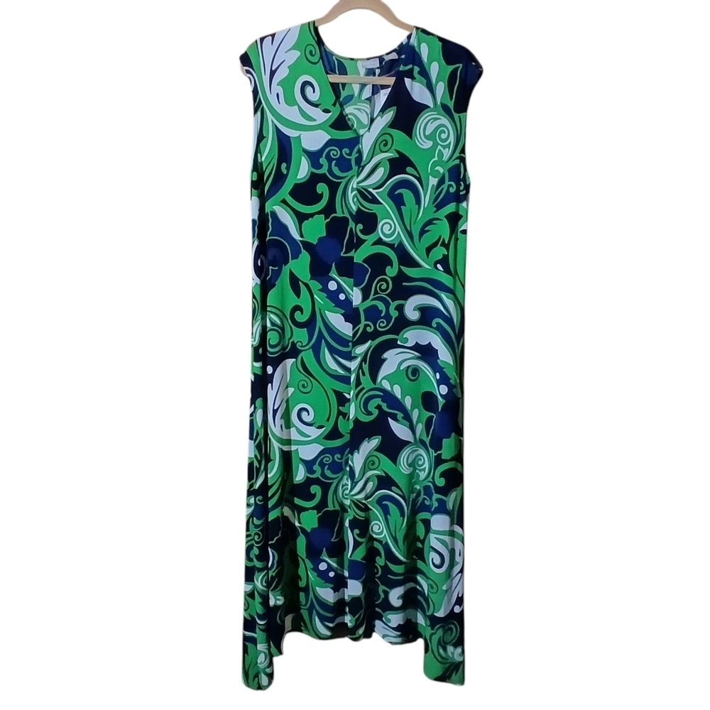 Chico's Green and Blue Asymmetrical Maxi Sundress NWT